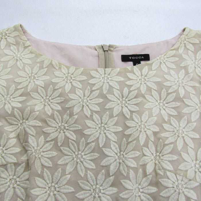 TOCCA 半袖花柄刺繍ワンピース レーススリーブ サイズ0 ベージュ 664-5